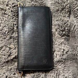 Black Leather Long Wallet Travel Organizer - Men